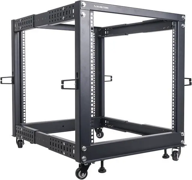 Main image of Sound Town 4-Post 12U Open Frame Sever and Network Equipment Rack with Adjustable Depth 22"-40", Casters, Levelers, Cable Management (ST4POF-A12U)