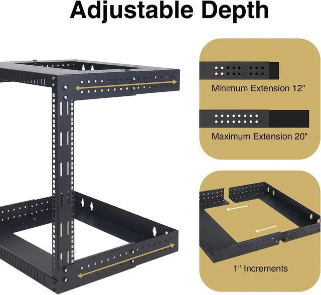 Alt view image 4 of 5 - Sound Town 2-Post 15U Wall-Mount Open Frame Server and Network Equipment Rack with Adjustable Depth 12"-20" (ST2PWOR-A15U)