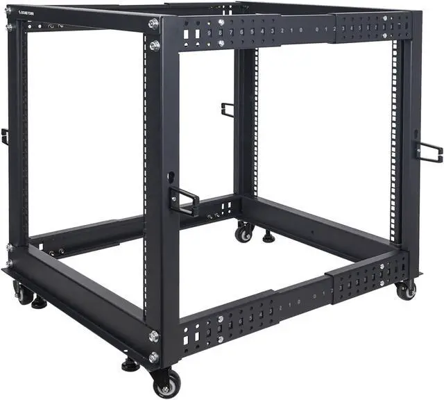 Alt view image 3 of 6 - Sound Town 4-Post 12U Open Frame Sever and Network Equipment Rack with Adjustable Depth 22"-40", Casters, Levelers, Cable Management (ST4POF-A12U)