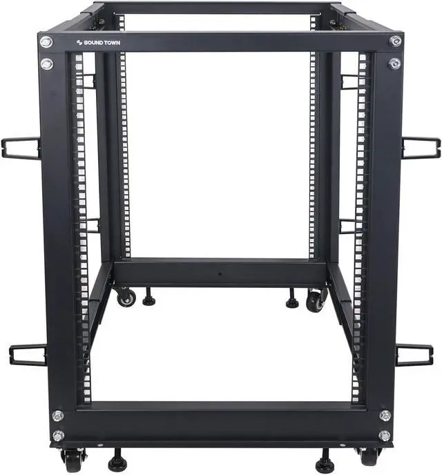 Alt view image 2 of 6 - Sound Town 4-Post 15U Open Frame Sever and Network Equipment Rack with Adjustable Depth 22"-40", Casters, Levelers, Cable Management (ST4POF-A15U)