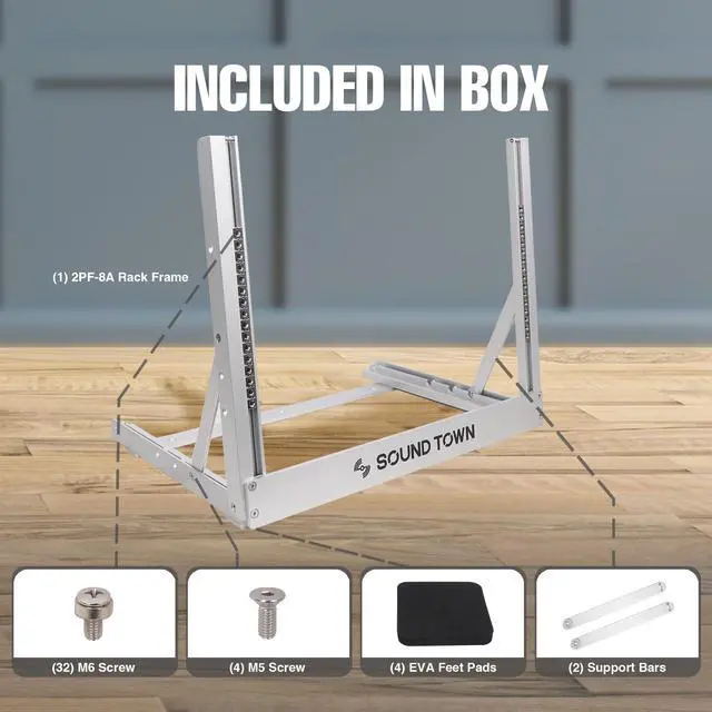 Alt view image 6 of 7 - Sound Town 8U Aluminum 2-Post Desktop Open-Frame Rack, Angle Adjustable, for Audio/Video, Network Switches, Routers, Patch Panels (2PF-8A)