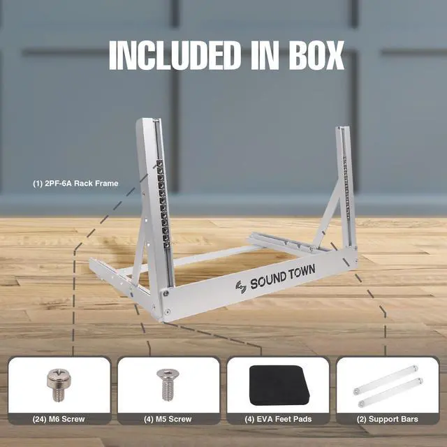 Alt view image 6 of 7 - Sound Town 6U Aluminum 2-Post Desktop Open-Frame Rack, Angle Adjustable, for Audio/Video, Network Switches, Routers, Patch Panels (2PF-6A)