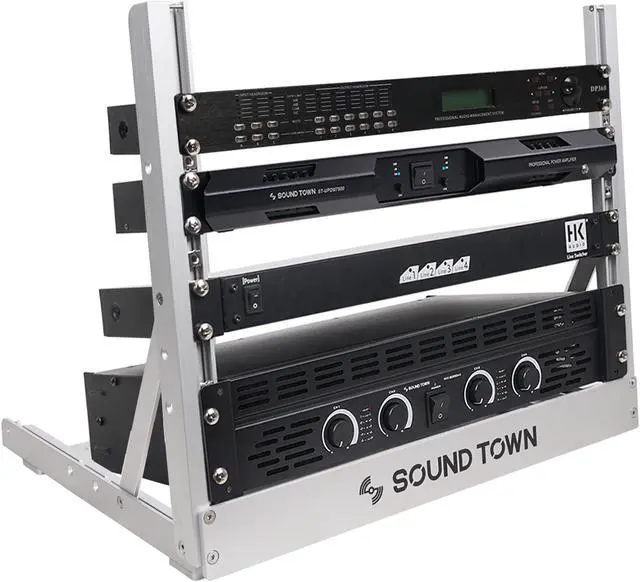 Main image of Sound Town 8U Aluminum 2-Post Desktop Open-Frame Rack, Angle Adjustable, for Audio/Video, Network Switches, Routers, Patch Panels (2PF-8A)