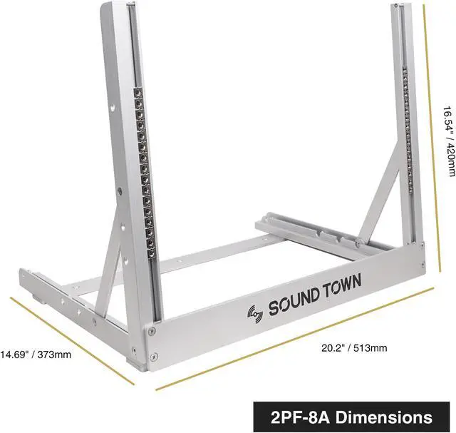Alt view image 4 of 7 - Sound Town 8U Aluminum 2-Post Desktop Open-Frame Rack, Angle Adjustable, for Audio/Video, Network Switches, Routers, Patch Panels (2PF-8A)