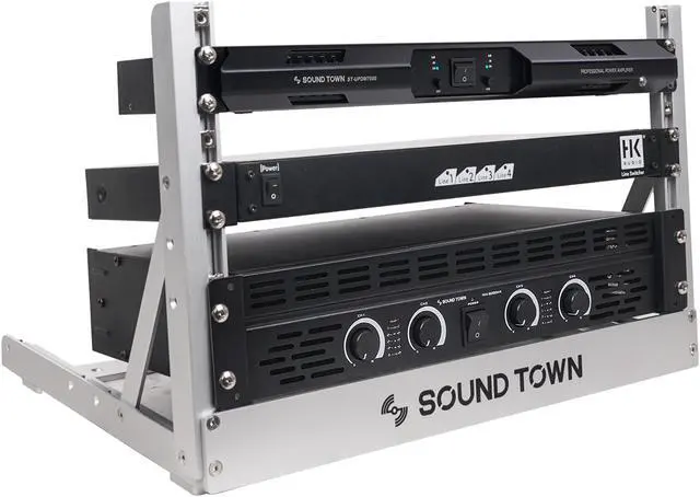Main image of Sound Town 6U Aluminum 2-Post Desktop Open-Frame Rack, Angle Adjustable, for Audio/Video, Network Switches, Routers, Patch Panels (2PF-6A)