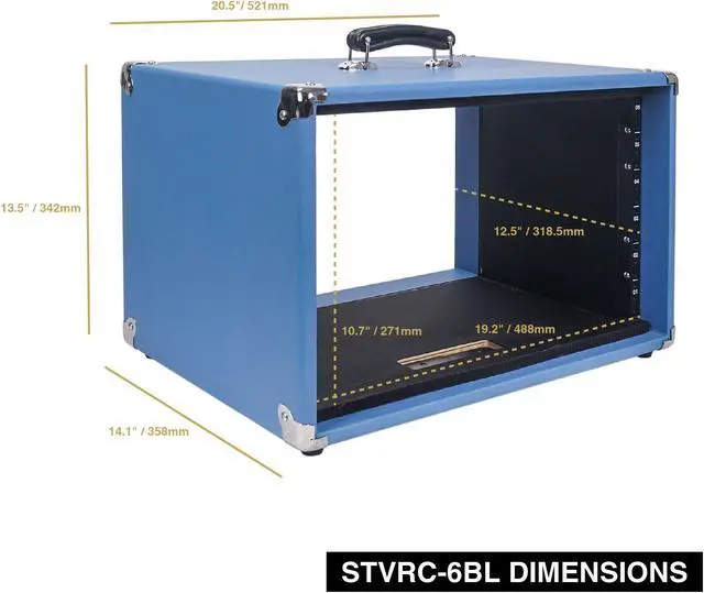 Alt view image 7 of 7 - Sound Town Vintage 6U Amp Rack Case, 12.5" Depth with Rubber Feet, Dust Cover, Kickstand, Beau Blue (STVRC-6BL)