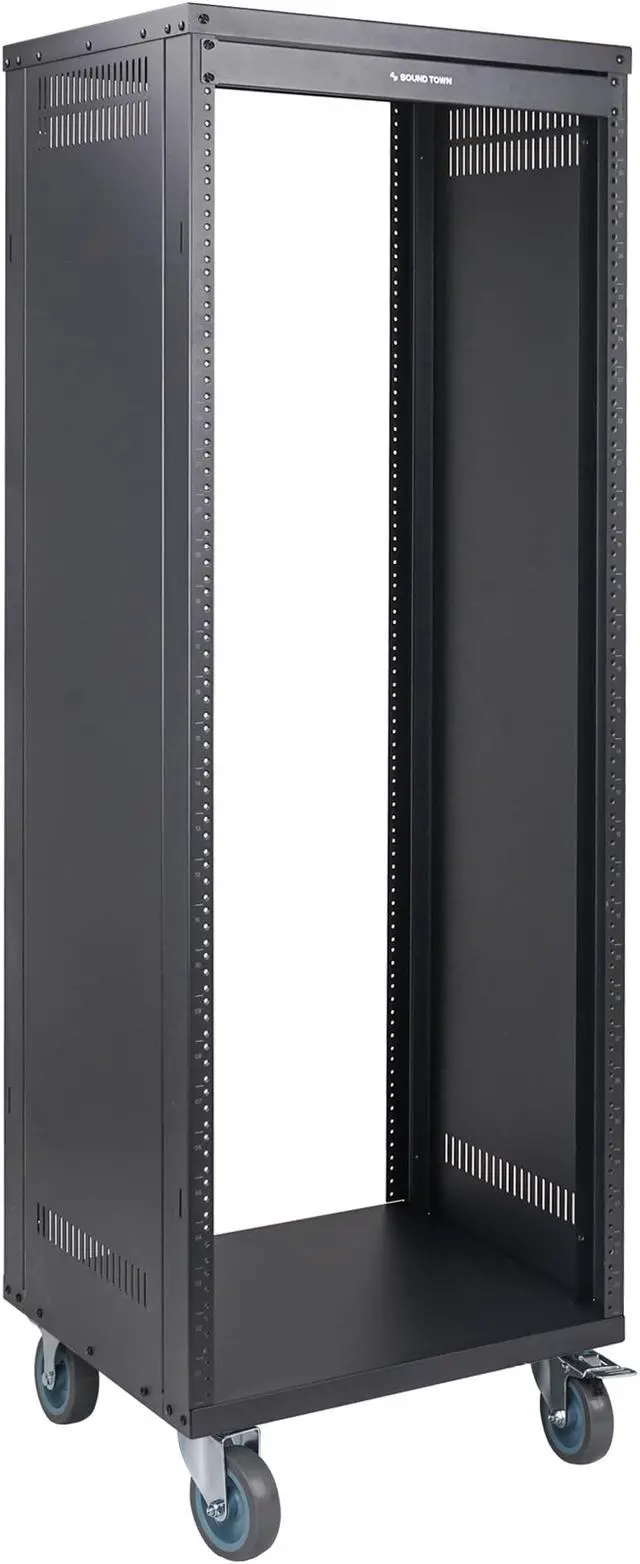 Alt view image 3 of 7 - Sound Town 30U Universal Steel Rack, w/Mesh Doors, Locking Casters, Vented Side Panels for Audio Video, Server and Network Equipment (STRK-M30UWD)
