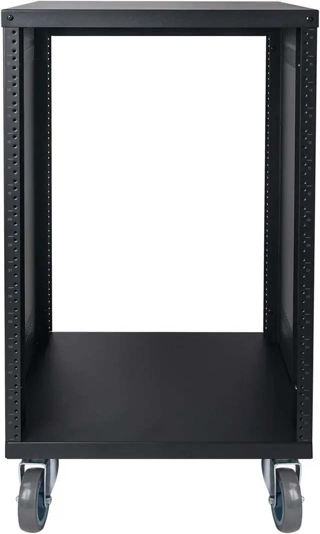 Alt view image 4 of 7 - Sound Town 16U Universal Steel Rack, w/Mesh Doors, Locking Casters, Vented Side Panels for Audio Video, Server and Network Equipment (STRK-M16UWD)