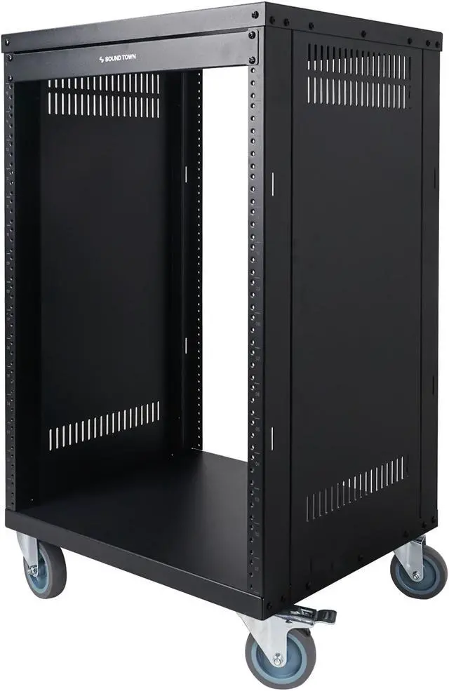 Alt view image 5 of 7 - Sound Town 16U Universal Steel Rack, w/Mesh Doors, Locking Casters, Vented Side Panels for Audio Video, Server and Network Equipment (STRK-M16UWD)