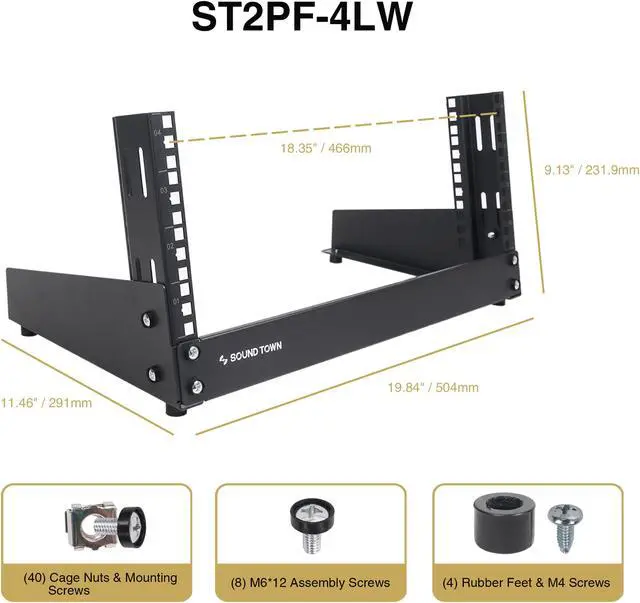 Alt view image 5 of 5 - Sound Town 4U 2-Post Desktop Open-Frame Rack, for Audio/Video, Network Switches, Routers, Patch Panels (ST2PF-4LW)