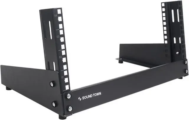 Main image of Sound Town 4U 2-Post Desktop Open-Frame Rack, for Audio/Video, Network Switches, Routers, Patch Panels (ST2PF-4LW)
