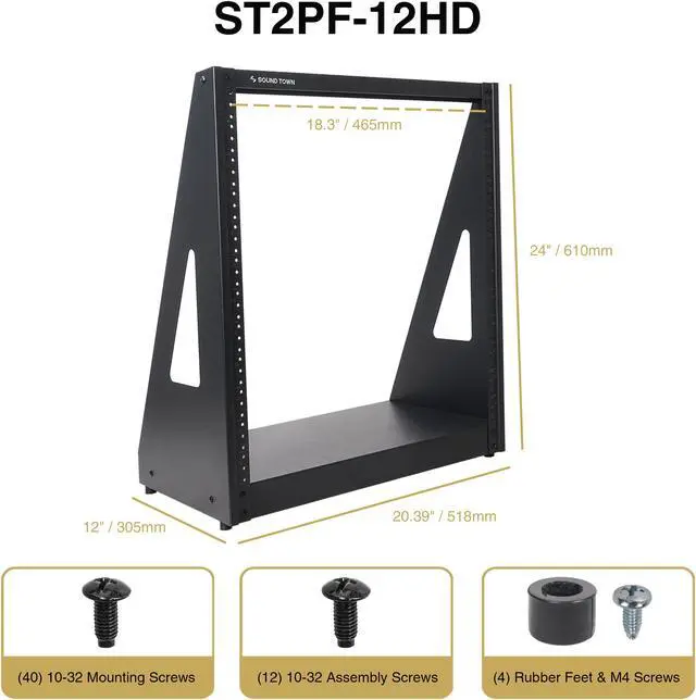 Alt view image 5 of 5 - Sound Town 12U 2-Post Heavy-Duty Open-Frame Rack, for Audio/Video, Network Switches, Servers, UPS Systems (ST2PF-12HD)