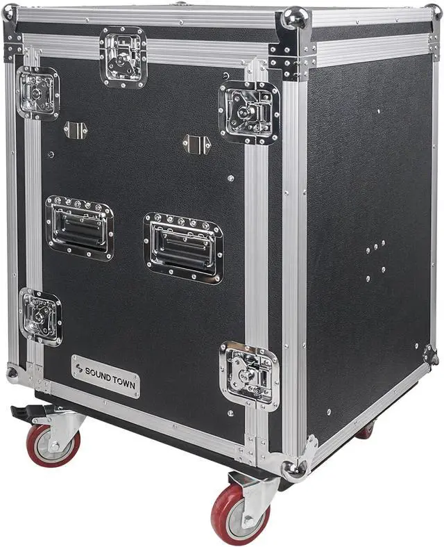 Alt view image 7 of 14 - Sound Town 14-Space PA/DJ Rack/Road ATA Server Case with Slant Mixer Top and Standing Lid Table (STMR-14UWT)