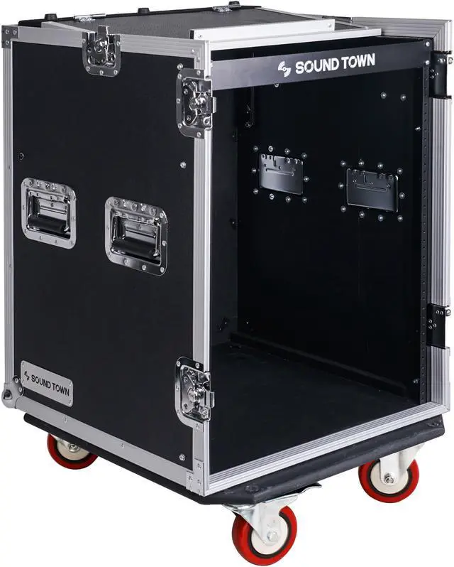 Alt view image 6 of 14 - Sound Town 14-Space PA/DJ Rack/Road ATA Server Case with Slant Mixer Top and Standing Lid Table (STMR-14UWT)