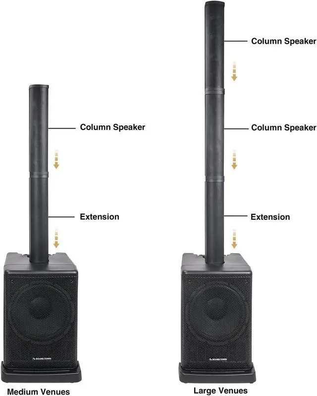 Alt view image 2 of 7 - Sound Town Portable Line Array Column PA/DJ System with 12" Powered Subwoofer, TWS Bluetooth, DSP, Carry Bag (CARPO-L2)
