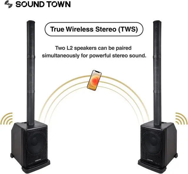 Alt view image 6 of 7 - Sound Town Portable Line Array Column PA/DJ System with 12" Powered Subwoofer, TWS Bluetooth, DSP, Carry Bag (CARPO-L2)