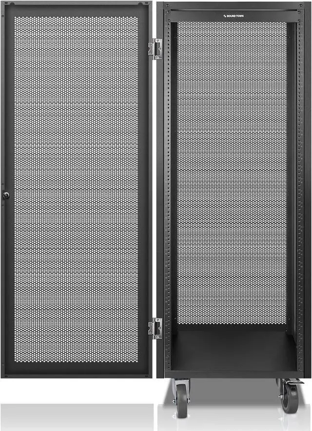 Main image of Sound Town 30U Universal Steel Rack, w/Mesh Doors, Locking Casters, Vented Side Panels for Audio Video, Server and Network Equipment (STRK-M30UWD)