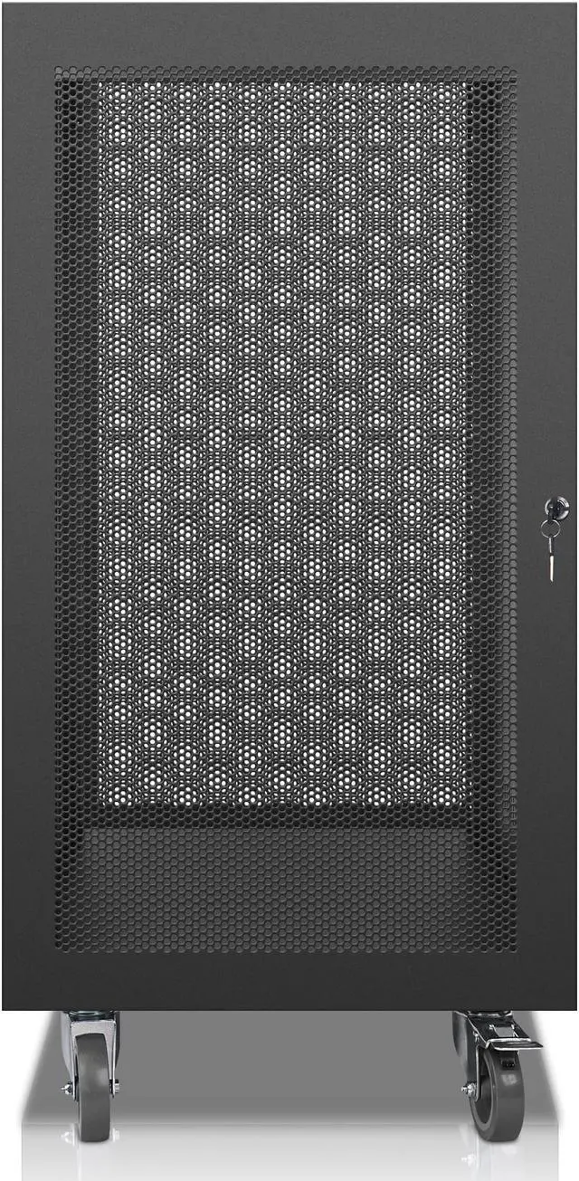Alt view image 2 of 7 - Sound Town 21U Universal Steel Rack, w/Mesh Doors, Locking Casters, Vented Side Panels for Audio Video, Server and Network Equipment (STRK-M21UWD)