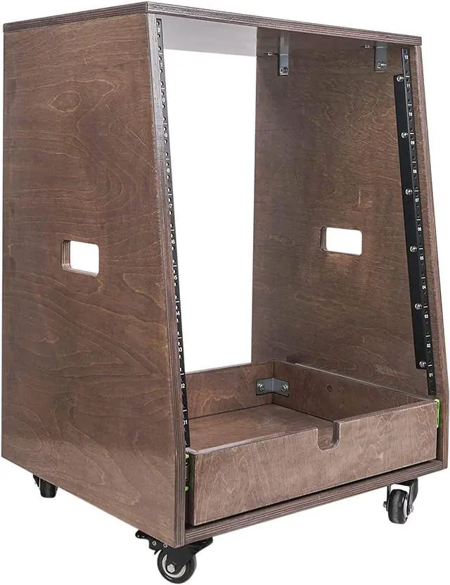 Main image of Sound Town 12U DIY Slanted Studio Rack with 12U Rack Space, Extra 2U Drawer, Plywood, Rubber Feet, Casters, Weathered Gray (SDRK-12TBD2)