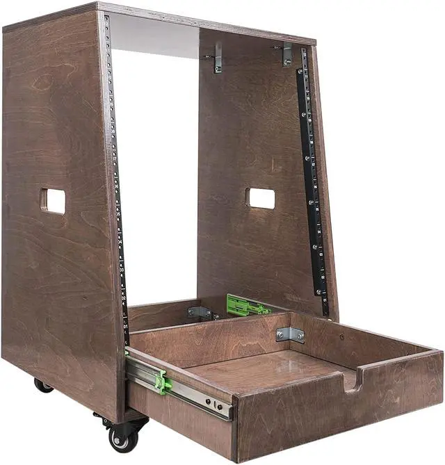 Alt view image 2 of 7 - Sound Town 12U DIY Slanted Studio Rack with 12U Rack Space, Extra 2U Drawer, Plywood, Rubber Feet, Casters, Weathered Gray (SDRK-12TBD2)