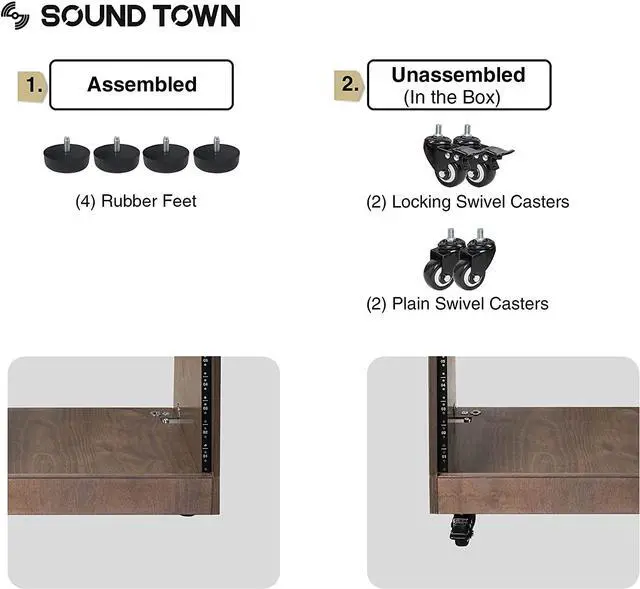 Alt view image 5 of 7 - Sound Town 12U DIY Slanted Studio Rack with 12U Rack Space, Extra 2U Drawer, Plywood, Rubber Feet, Casters, Weathered Gray (SDRK-12TBD2)