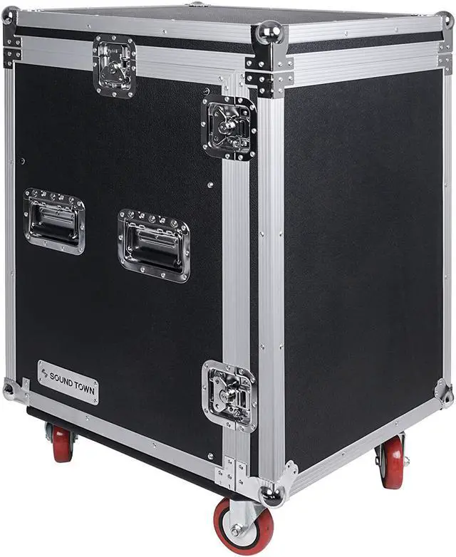 Alt view image 9 of 14 - Sound Town 14U PA DJ Rack/Road Case with 11U Slant Mixer Top, 20’’ Rackable Depth and Casters, 14-Space ATA Case (STMR-14UW)