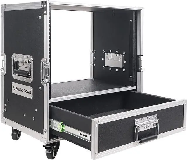 Main image of Sound Town 8U Rack Case with 2U Rack Drawer, Casters, for 19" Amps, Mixers, Microphone Receivers (STRC-8U2DR)