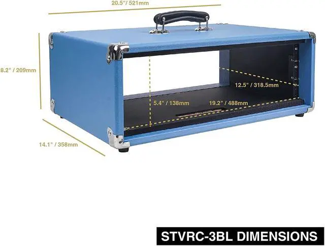 Alt view image 7 of 7 - Sound Town Vintage 3U Amp Rack Case, 12.5" Depth with Rubber Feet, Dust Cover, Kickstand, Beau Blue (STVRC-3BL)