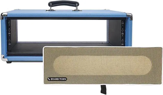 Alt view image 5 of 7 - Sound Town Vintage 3U Amp Rack Case, 12.5" Depth with Rubber Feet, Dust Cover, Kickstand, Beau Blue (STVRC-3BL)