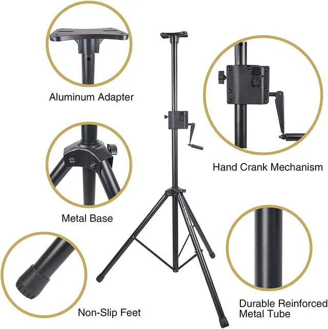 Alt view image 3 of 7 - Sound Town 2-Pack Crank-Up Tripod Speaker Stands, with Carry Bags, Pole-Mount Adapter Brackets, Black (STSDA-78CU-PAIR)