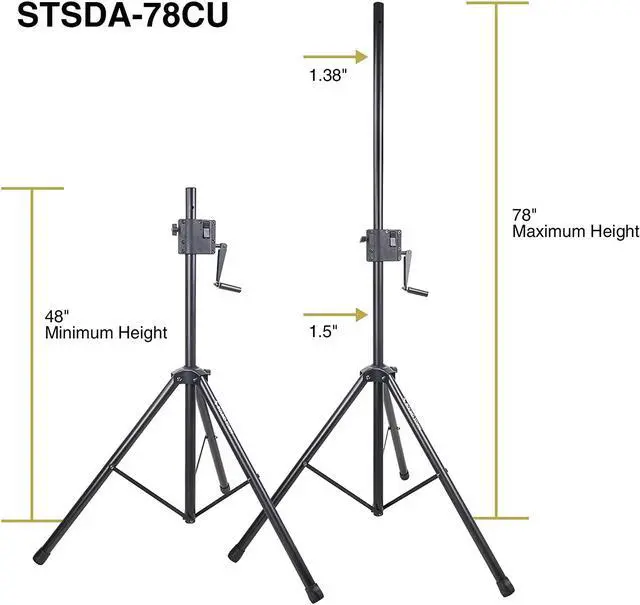 Alt view image 6 of 7 - Sound Town 2-Pack Crank-Up Tripod Speaker Stands, with Carry Bags, Pole-Mount Adapter Brackets, Black (STSDA-78CU-PAIR)