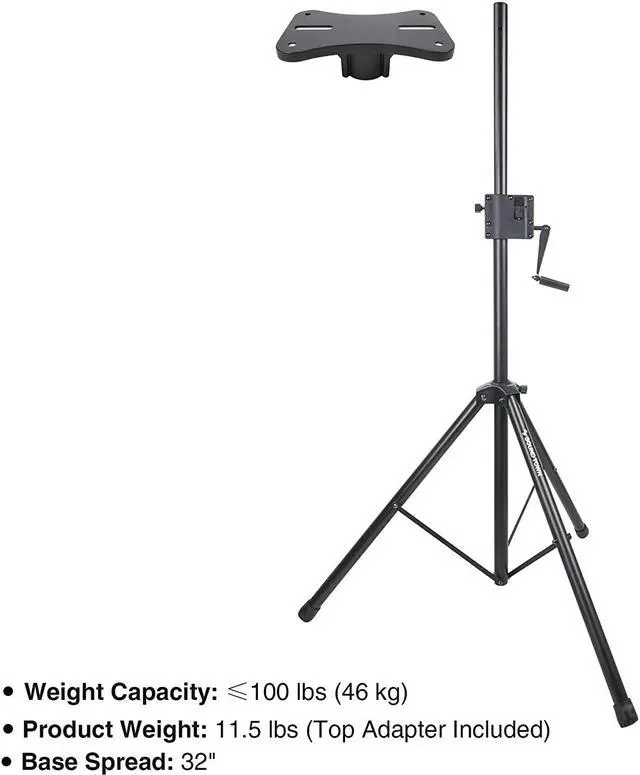 Alt view image 5 of 7 - Sound Town 2-Pack Crank-Up Tripod Speaker Stands, with Carry Bags, Pole-Mount Adapter Brackets, Black (STSDA-78CU-PAIR)