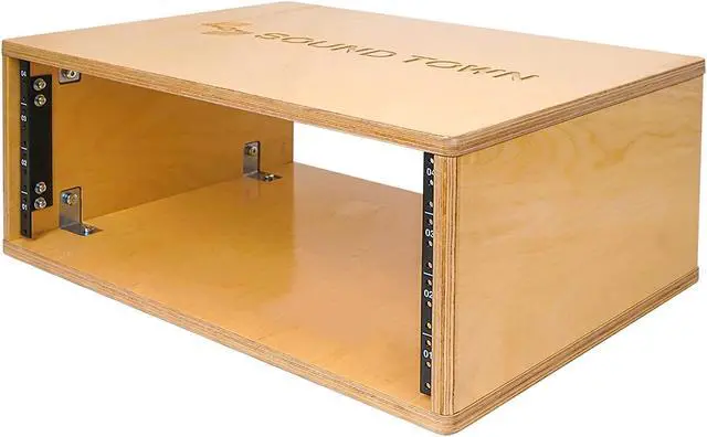 Alt view image 4 of 6 - Sound Town DIY 4U Studio Rack with Baltic Birch Plywood, Golden Oak, Assembly Required (SDRK-Y4)
