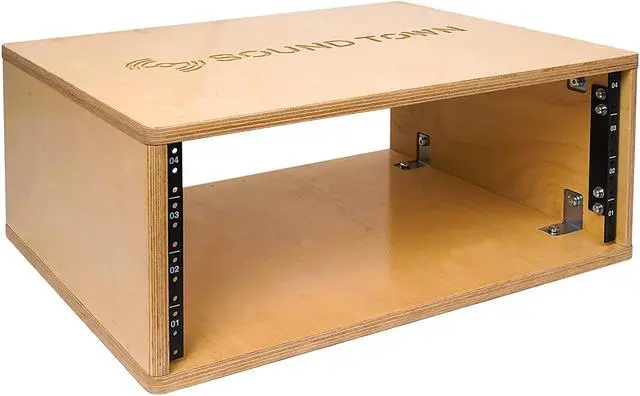 Alt view image 2 of 6 - Sound Town DIY 4U Studio Rack with Baltic Birch Plywood, Golden Oak, Assembly Required (SDRK-Y4)