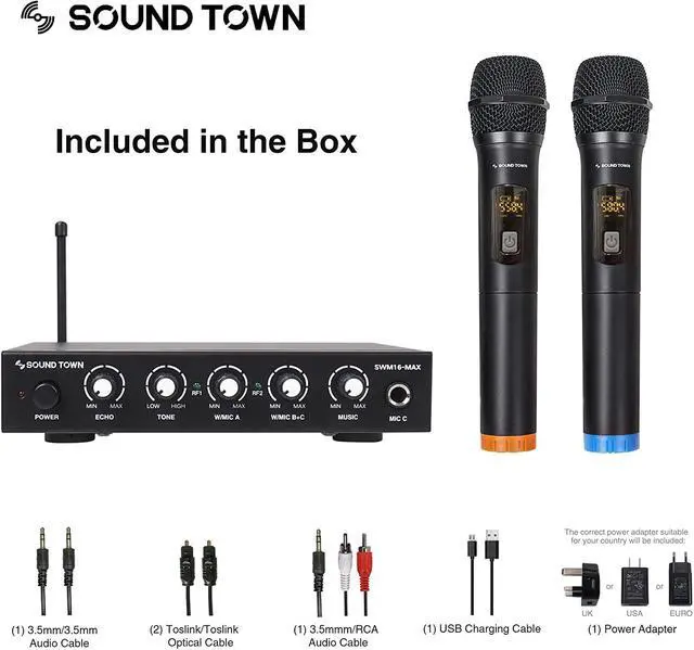 Alt view image 3 of 7 - Sound Town Wireless Microphone Karaoke Mixer System with HD Audio Return Channel, Optical (Toslink), AUX, Supports Smart TV, Media Box, PC, Bluetooth, Soundbar, Receiver (SWM16-MAX)