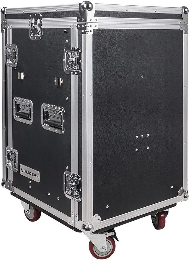 Alt view image 5 of 7 - Sound Town 16U PA DJ Pro Audio Rack/Road ATA Case with 2U Drawer, 11U Slant Mixer Top, DJ Work Table, Casters, Pro Tour Grade (MR-DR16UT)