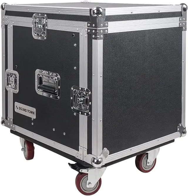 Alt view image 6 of 7 - Sound Town 10U PA DJ Pro Audio Rack/Road ATA Case with 2U Drawer, 11U Slant Mixer Top, DJ Work Table, Casters, Pro Tour Grade (MR-DR10U)