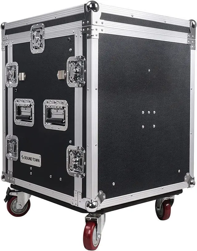Alt view image 5 of 7 - Sound Town 12U PA DJ Pro Audio Rack/Road ATA Case with 2U Drawer, 11U Slant Mixer Top, DJ Work Table, Casters, Pro Tour Grade (MR-DR12UT)