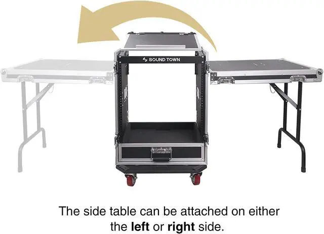 Alt view image 5 of 7 - Sound Town 14U PA DJ Pro Audio Rack/Road ATA Case with 2U Drawer, 11U Slant Mixer Top, DJ Work Table, Casters, Pro Tour Grade (MR-DR14UT)