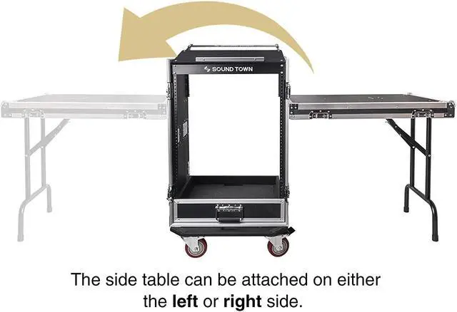 Alt view image 6 of 7 - Sound Town 16U PA DJ Pro Audio Rack/Road ATA Case with 2U Drawer, 11U Slant Mixer Top, DJ Work Table, Casters, Pro Tour Grade (MR-DR16UT)