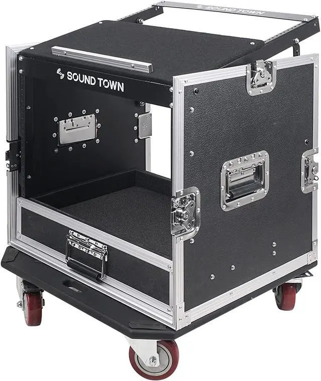 Alt view image 4 of 7 - Sound Town 10U PA DJ Pro Audio Rack/Road ATA Case with 2U Drawer, 11U Slant Mixer Top, DJ Work Table, Casters, Pro Tour Grade (MR-DR10U)