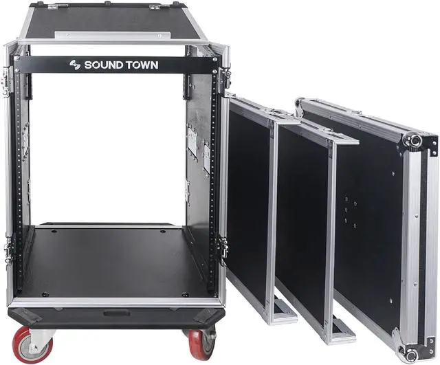 Alt view image 12 of 14 - Sound Town 14U PA DJ Rack/Road Case with 11U Slant Mixer Top, 20’’ Rackable Depth and Casters, 14-Space ATA Case (STMR-14UW)