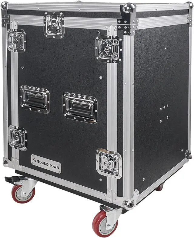 Alt view image 10 of 14 - Sound Town 14U PA DJ Rack/Road Case with 11U Slant Mixer Top, 20’’ Rackable Depth and Casters, 14-Space ATA Case (STMR-14UW)