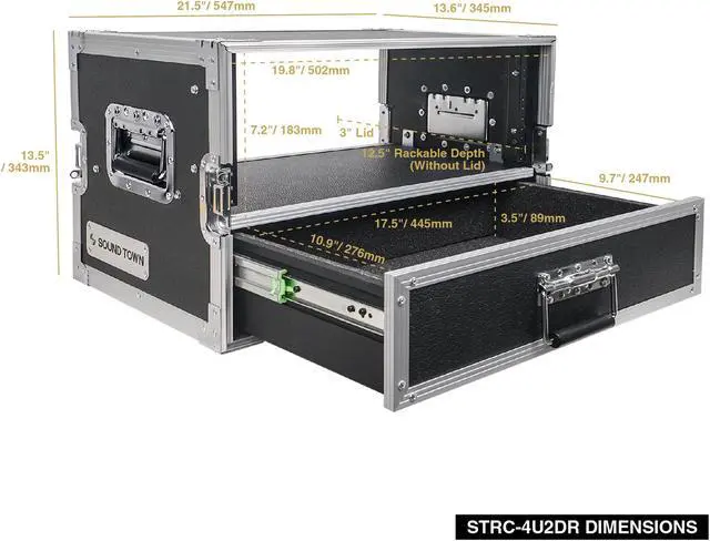 Alt view image 7 of 7 - Sound Town 4U Rack Case with 2U Rack Drawer for 19" Amps/Mixers/Microphone Receivers (STRC-4U2DR)