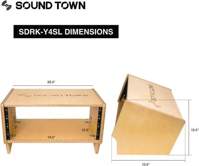 Alt view image 6 of 7 - Sound Town DIY 4U Angled Desktop Turret Studio Rack with Baltic Birch Plywood, Golden Oak, Assembly Required (SDRK-Y4SL)