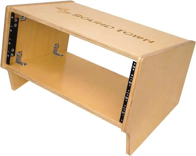 Alt view image 3 of 7 - Sound Town DIY 4U Angled Desktop Turret Studio Rack with Baltic Birch Plywood, Golden Oak, Assembly Required (SDRK-Y4SL)