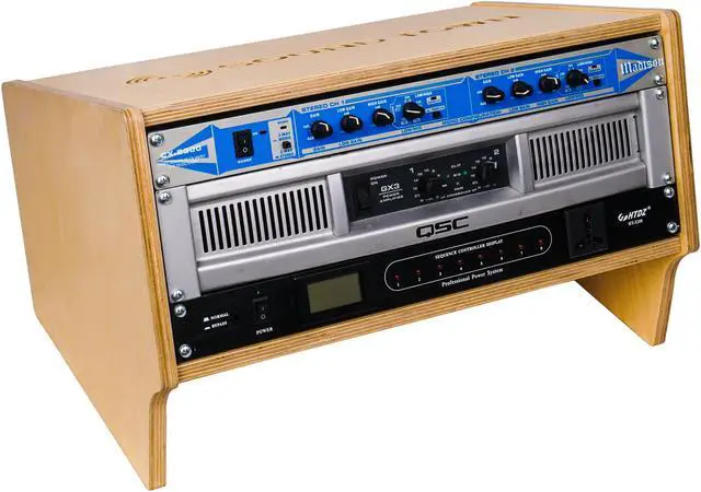 Main image of Sound Town DIY 4U Angled Desktop Turret Studio Rack with Baltic Birch Plywood, Golden Oak, Assembly Required (SDRK-Y4SL)