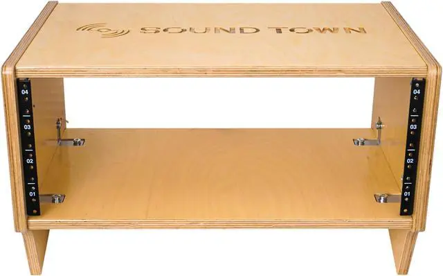 Alt view image 4 of 7 - Sound Town DIY 4U Angled Desktop Turret Studio Rack with Baltic Birch Plywood, Golden Oak, Assembly Required (SDRK-Y4SL)