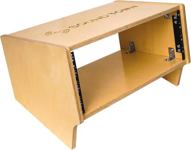 Alt view image 2 of 7 - Sound Town DIY 4U Angled Desktop Turret Studio Rack with Baltic Birch Plywood, Golden Oak, Assembly Required (SDRK-Y4SL)