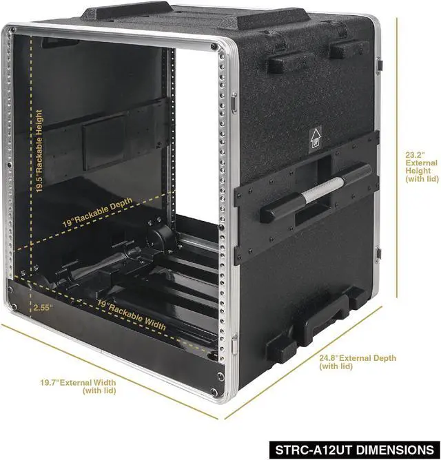 Alt view image 6 of 7 - Sound Town Lightweight 12U PA DJ Rack/Road Case with 11U Rack Space, ABS Construction, 19" Depth, Retractable Handle, Wheels and Heavy-Duty Latches (STRC-A12UT)